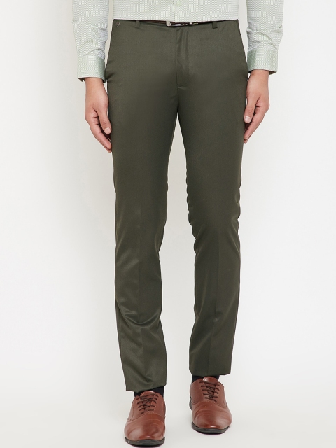 

Canary London Men Olive Green Slim Fit Solid Formal Trousers