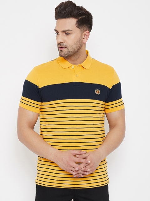 

98 Degree North Men Yellow Striped Polo Collar T-shirt