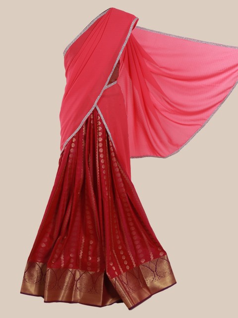 

Pothys Coral & Maroon Poly Chiffon Solid Lehenga Saree