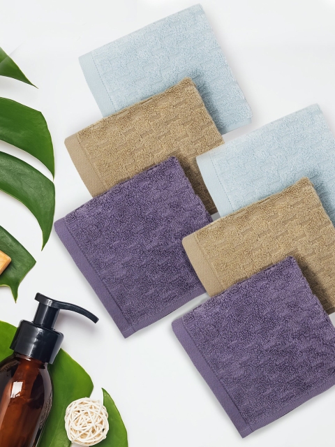 

Trident Set Of 6 Multicoloured Solid Face towels, Purple