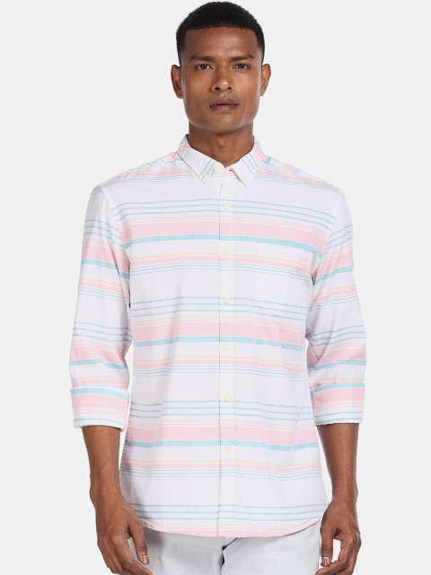 

Aeropostale Men White & Pink Regular Fit Striped Casual Shirt