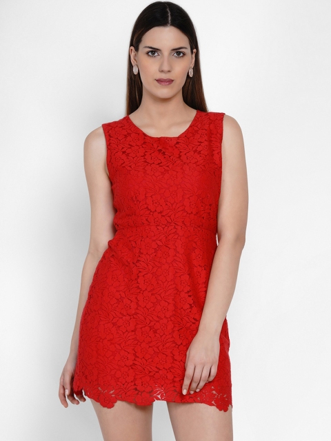 

Samshek Women Red Lace Detailed Fit and Flare Dress