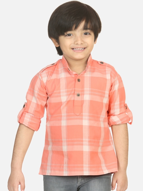 

LilPicks Boys Peach-Coloured & Off White Checked Kurta