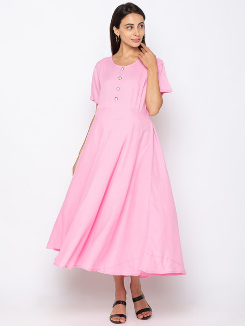 

MomToBe Women Pink Solid Fit and Flare Maternity & Feeding Dress