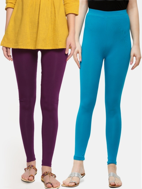 

De Moza Women Pack Of 2 Purple & Blue Solid Ankle-Length Leggings