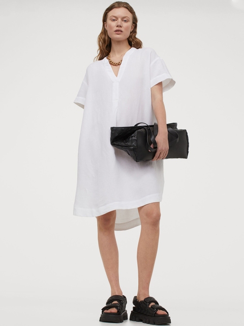

H&M Women White V-Neck Dress