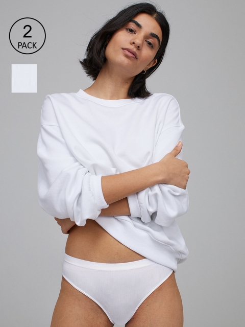 H&M Women White 2-Pack Brazilian Briefs 0892309007