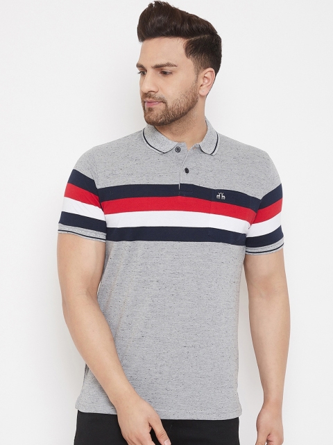 

98 Degree North Men Grey Striped Polo Collar T-shirt