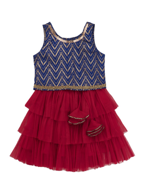 

The Magic Wand Girls Blue & Maroon Embellished Top with Skirt