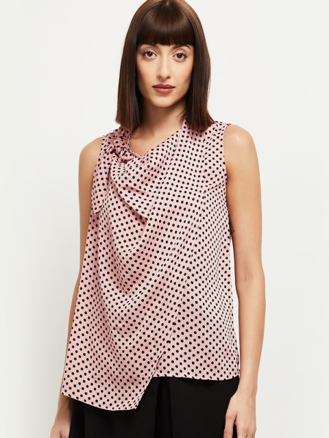 

max Pink Printed Cowl Neck Layered Regular Top