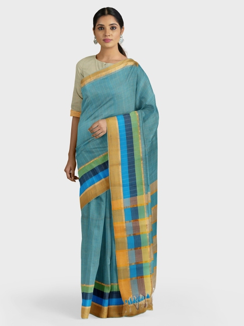 

APCO Blue Pure Cotton Solid Mangalagiri Saree