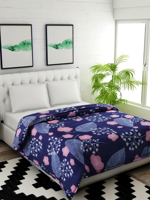 

Salona Bichona Navy Blue & Pink Floral Mild Winter 120 GSM Double Bed Comforter