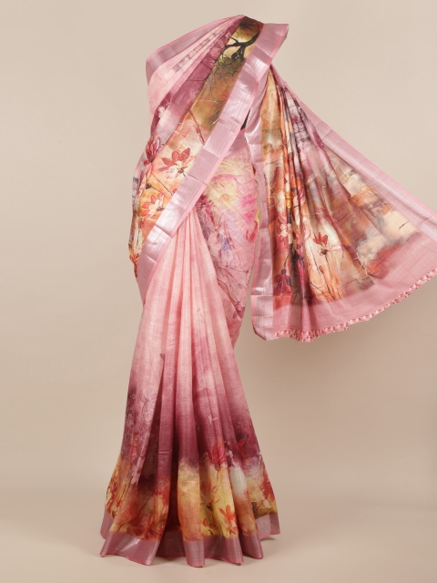 

Pothys Pink Printed Linen Blend Saree