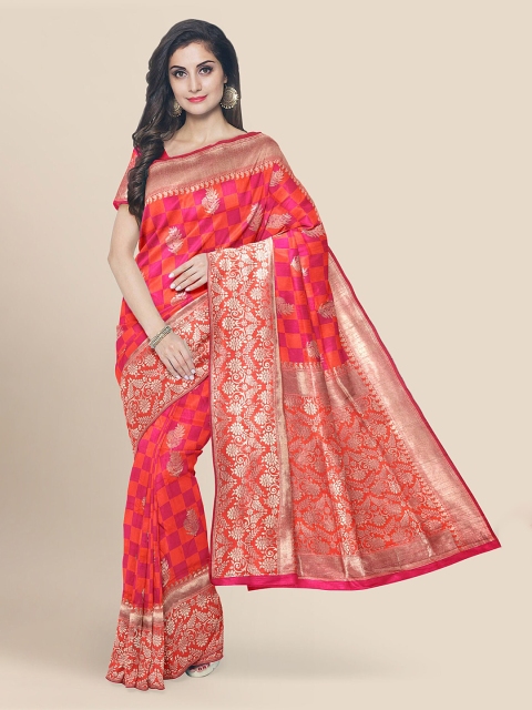 

KLM Fashion Mall Orange Silk Blend Woven Design Banarasi Saree