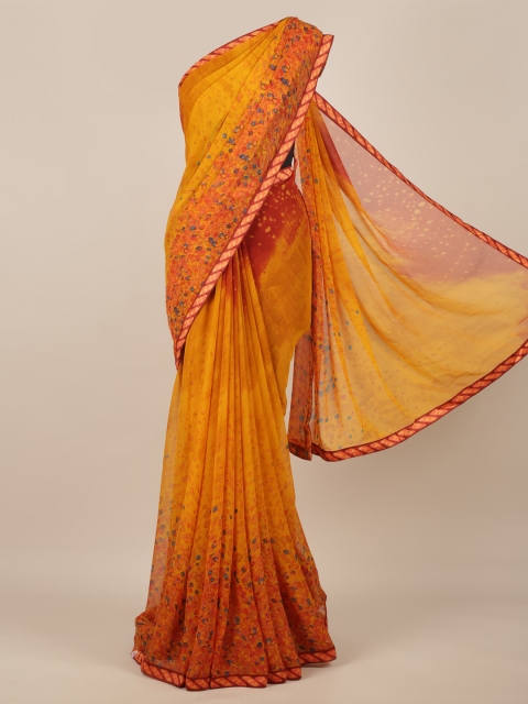 

Pothys Mustard Yellow Printed Poly Chiffon Saree