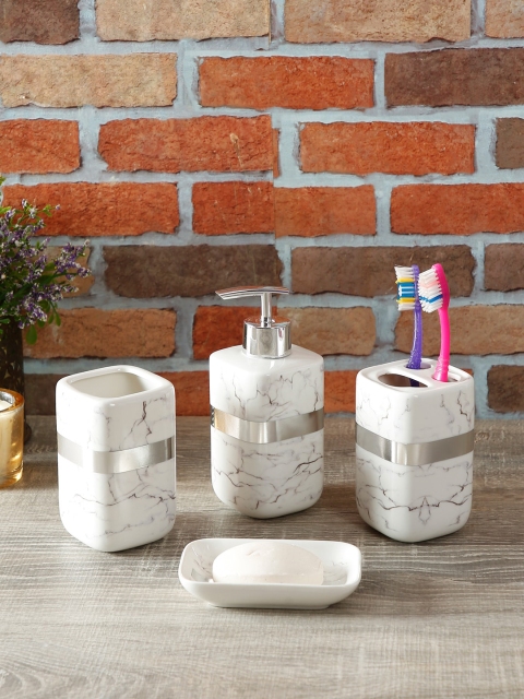 

House Of Accessories Set of 4 White & Grey Solid Bathroom Accessories