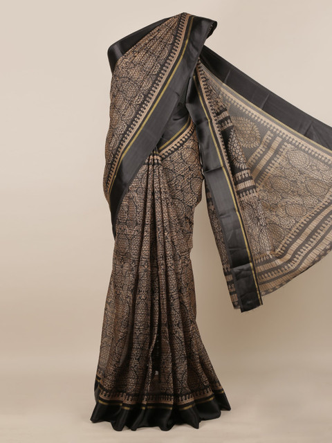 

Pothys Beige & Black Jute Silk Printed Saree