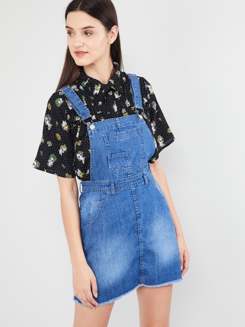 

max Women Blue Stone Washed Denim Slim-Fit Dungarees