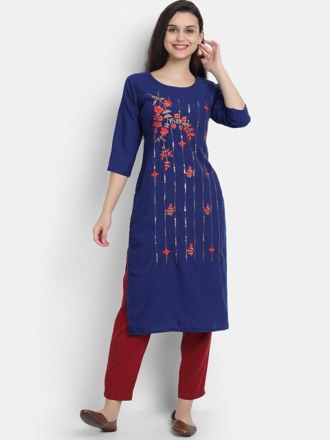 

7threads Women Blue Floral Embroidered Sequins Kurta