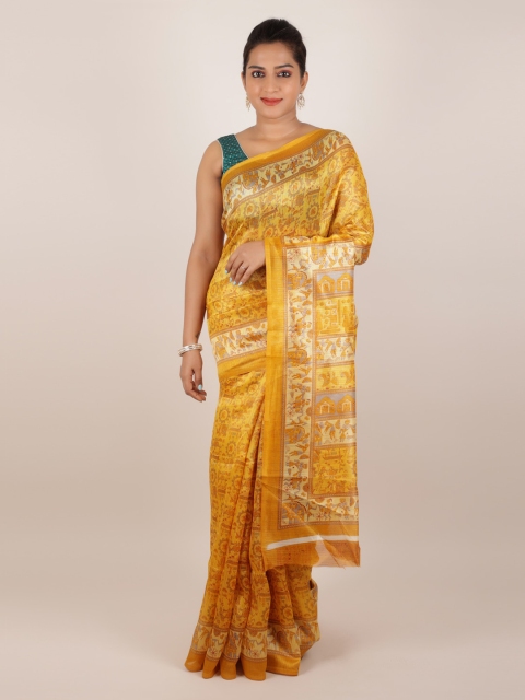 

Pothys Yellow Printed Jute Silk Saree
