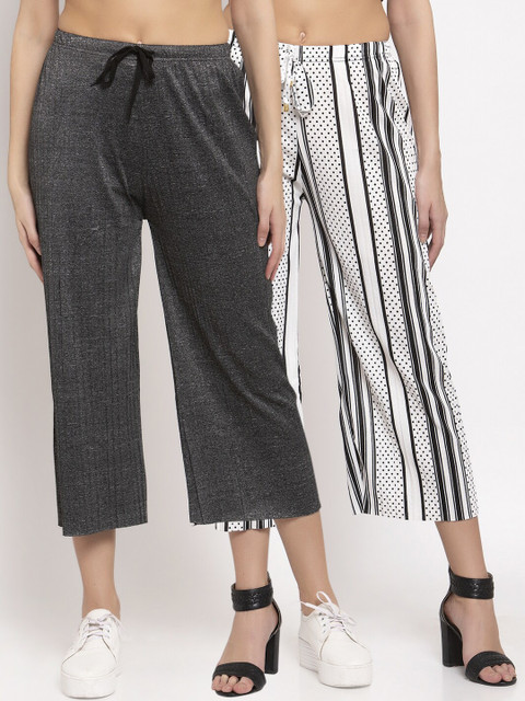 

KLOTTHE Women Pack Of 2 Wide Leg Palazzos, Charcoal