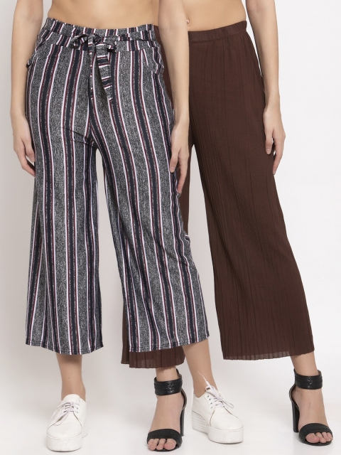 

KLOTTHE Women Pack Of 2 Wide Leg Palazzos, Brown