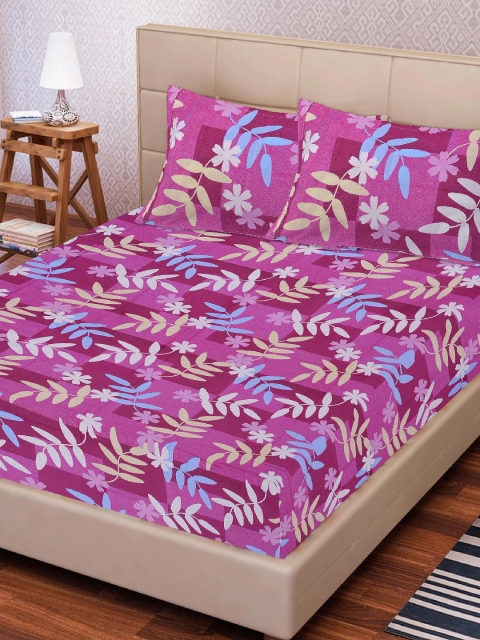 

Tistabene Magenta & Blue Floral 180 TC Cotton 1 King Bedsheet with 2 Pillow Covers