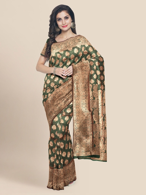 

KLM Fashion Mall Green Silk Blend Woven Design Banarasi Saree