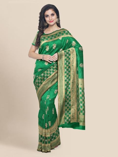 

KLM Fashion Mall Green & Gold-Toned Silk Blend Woven Design Banarasi Saree