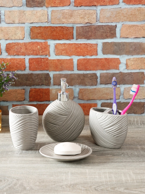 

House Of Accessories Set of 4 Grey Solid Bathroom Accessories
