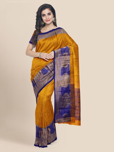 

KLM Fashion Mall Mustard Silk Blend Woven Design Banarasi Saree