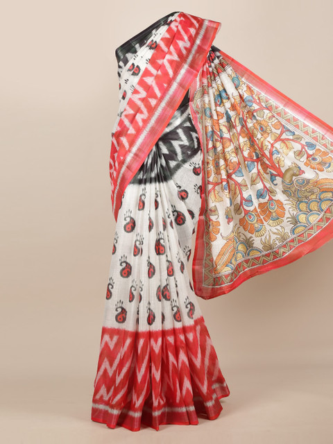

Pothys White & Red Linen Blend Printed Saree