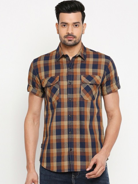 

Mufti Men Navy Blue Slim Fit Checked Casual Shirt