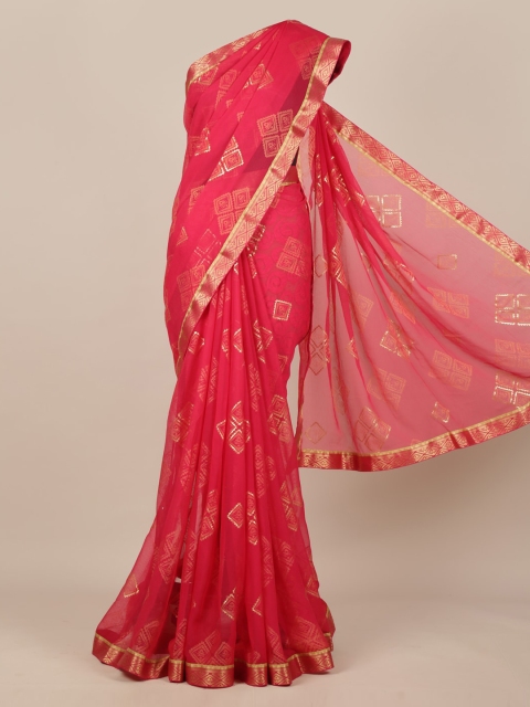 

Pothys Pink & Gold-Toned Poly Chiffon Printed Saree