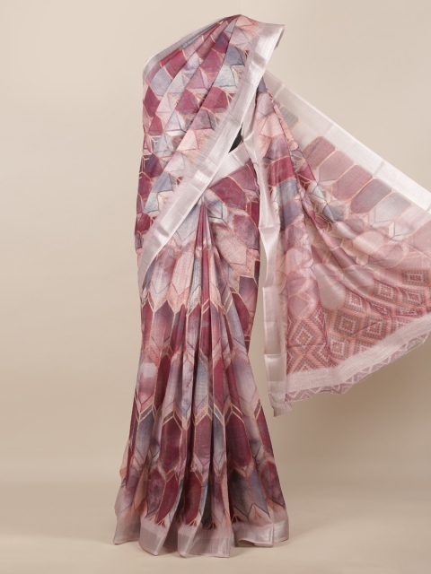 

Pothys Pink Printed Linen Blend Saree