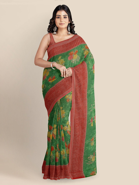 

KLM Fashion Mall Green Jute Cotton Printed Banarasi Saree