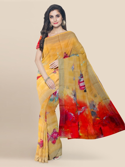 

KLM Fashion Mall Gold-Toned Linen Blend Printed Banarasi Saree