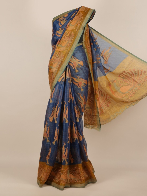 

Pothys Blue Printed Jute Silk Saree