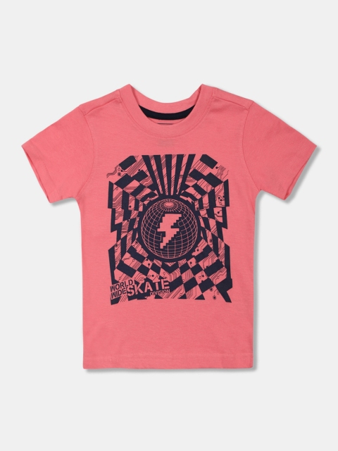 

Cherokee Boys Peach-Coloured Printed Round Neck T-shirt