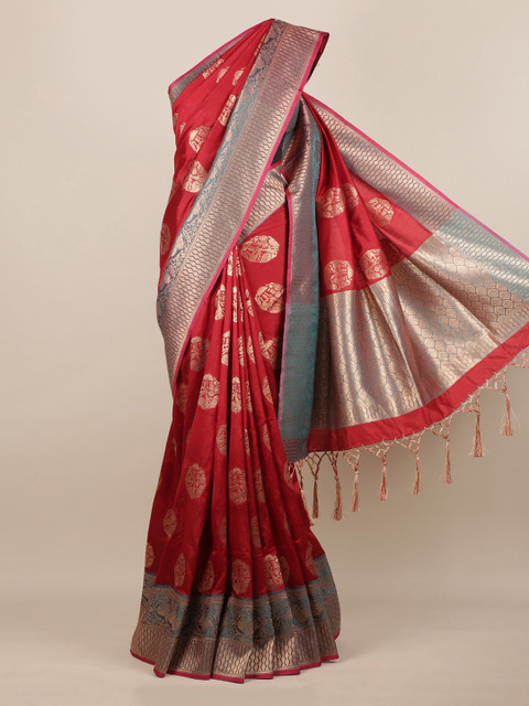 

Pothys Maroon & Gold-Toned Jute Silk Woven Design Saree