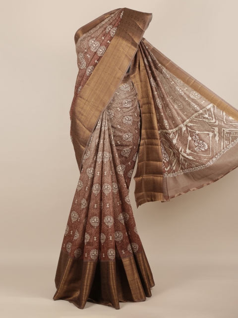

Pothys Brown & Off-White Jute Silk Printed Saree