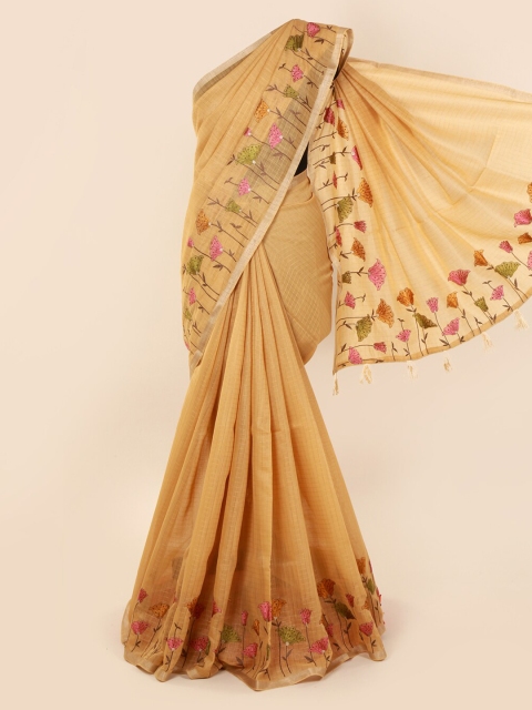

Pothys Tan Checked Cotton Blend Saree