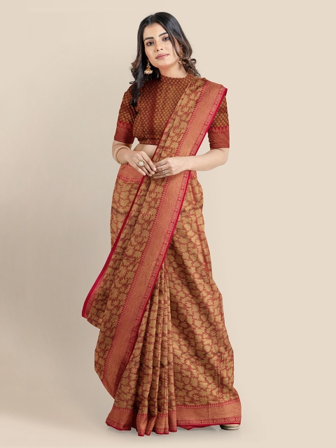 

KLM Fashion Mall Maroon Silk Blend Printed Banarasi Saree