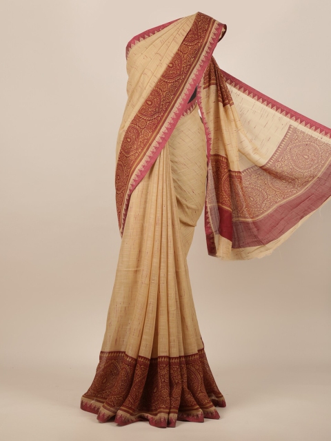 

Pothys Brown & Maroon Linen Blend Solid Saree