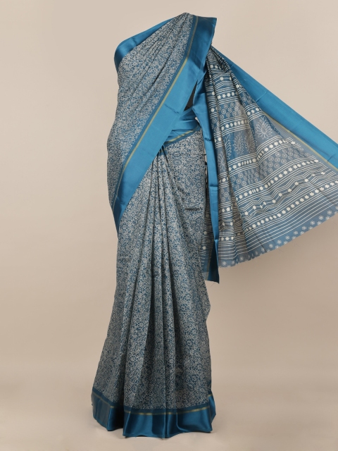 

Pothys Blue Printed Jute Silk Saree