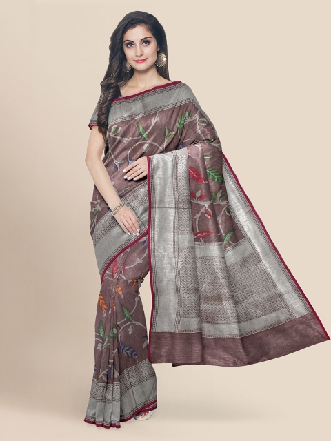 KLM Fashion Mall Brown Silk Blend Woven Design Banarasi Saree