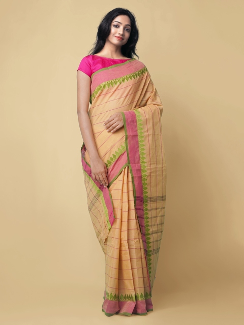 

Unnati Silks Beige Pure Cotton Checked Chettinad Saree