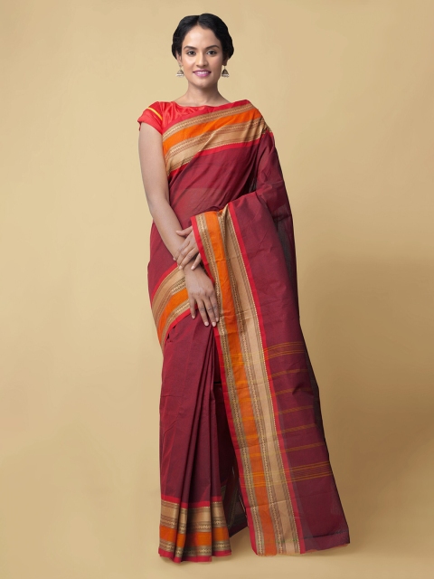 

Unnati Silks Maroon Pure Cotton Solid Chettinad Saree