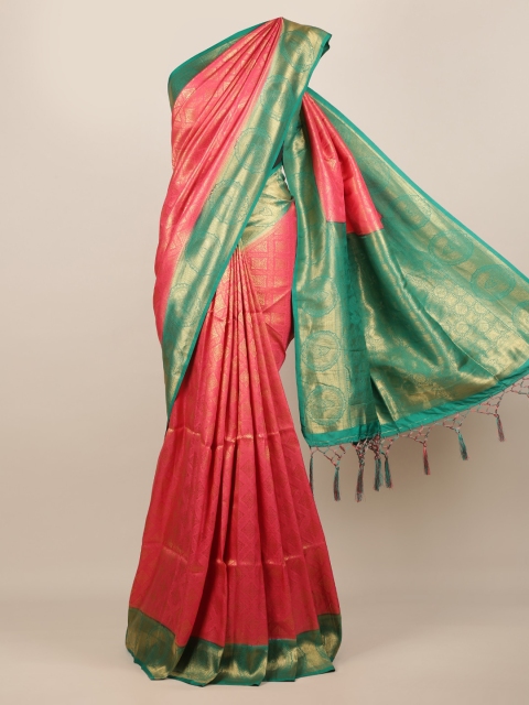 

Pothys Pink & Green Jute Silk Woven Design Saree
