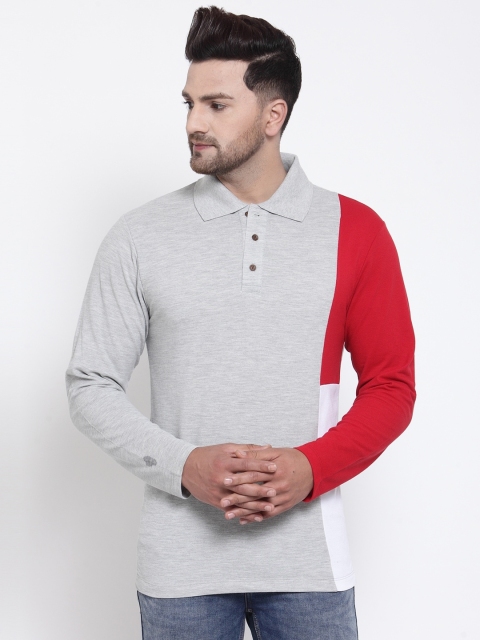 

Kalt Men Grey Melange & Red Colorblocked Tshirt